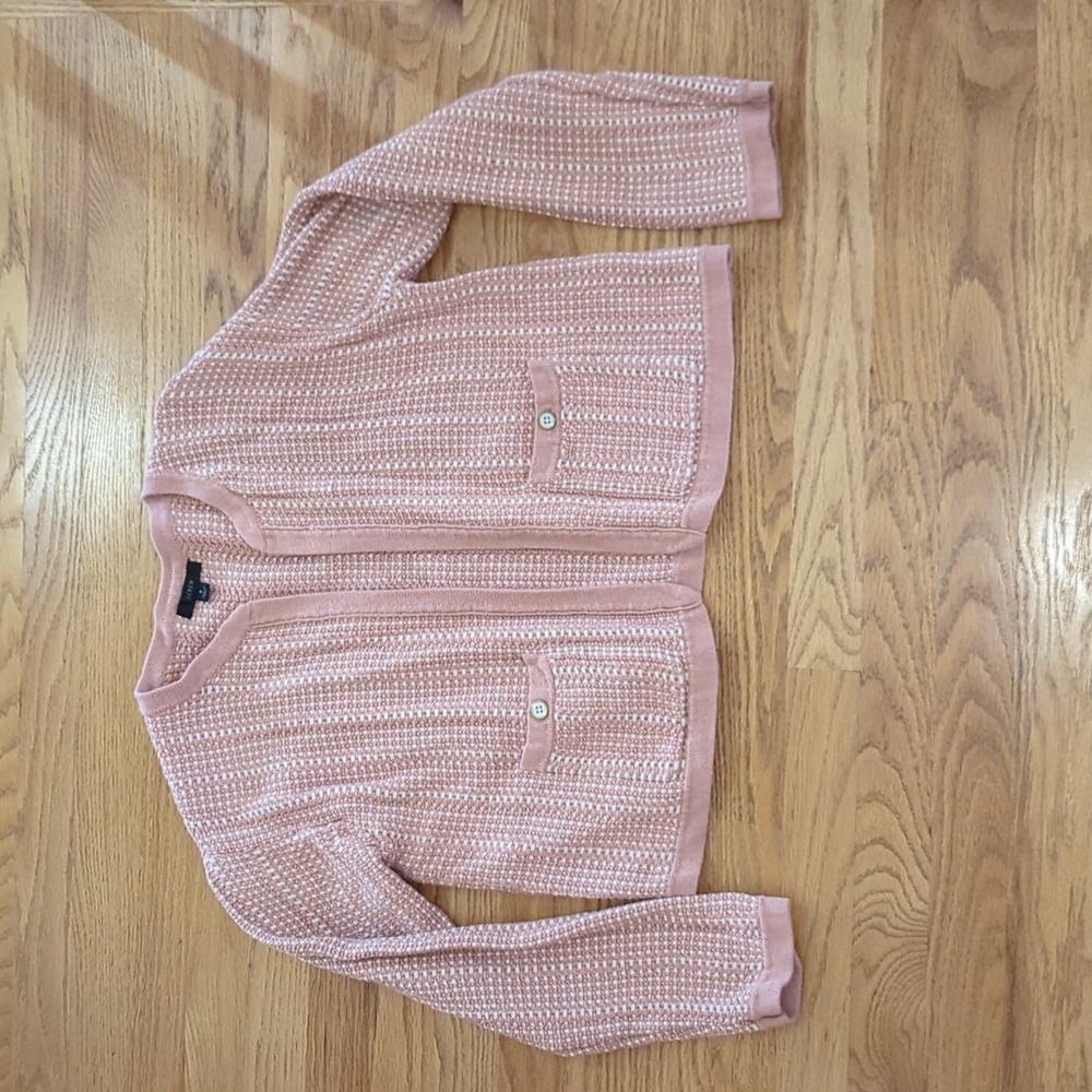 Pink J. Crew Woven Cardigan